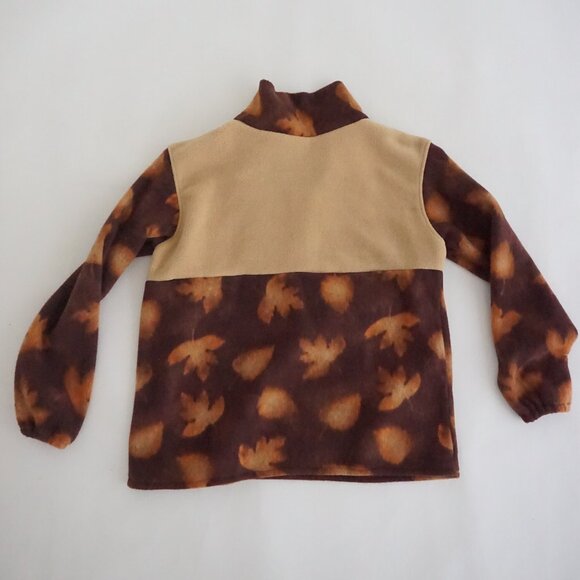 Vintage Brown Tan Leaf Print Quarter Zip Fleece Cottagecore Gorpcore Sweater S - Picture 10 of 10